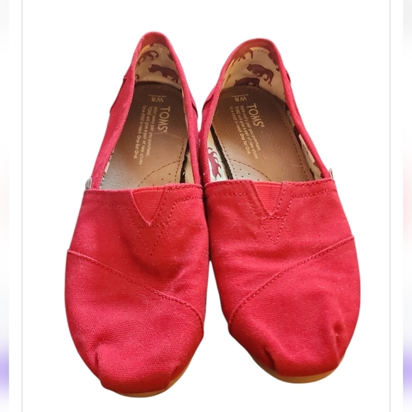 TOMS Alpargata Heritage Red Canvas Slip-On Shoes Womens 8 Classic Comfort Flats - Picture 3 of 7
